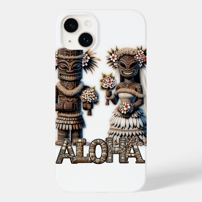Funda De Case-Mate Para iPhone Novia y Novio Hawaiano Polinesio Tiki Boda  (Reverso )
