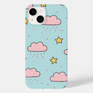 Funda Para iPhone 14 De Case-Mate Nube rosa pastel y patrón de estrella amarilla