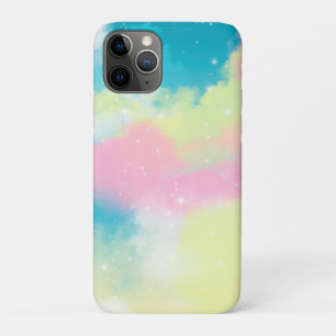 Funda Para iPhone 11 Pro Nubes arcoiris estrellas brillantes purpurinas