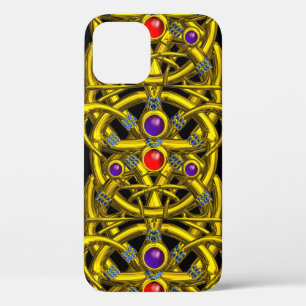 FUNDA PARA iPhone 12 NUDOS CELTAS ABSTRACTOS DE ORO CON PIEDRAS PRECIOS