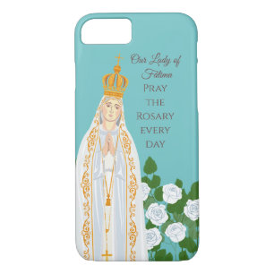 Funda Para iPhone 8/7 Nuestra Señora de Fátima y rosas blancas