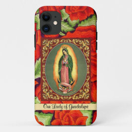 Funda Para iPhone 11 Nuestra Señora de Guadalupe en oración con Rosas