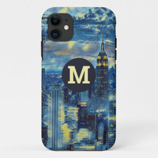 Funda Para iPhone 11 Nueva York Skyline Monogram Van Gogh Starry Night