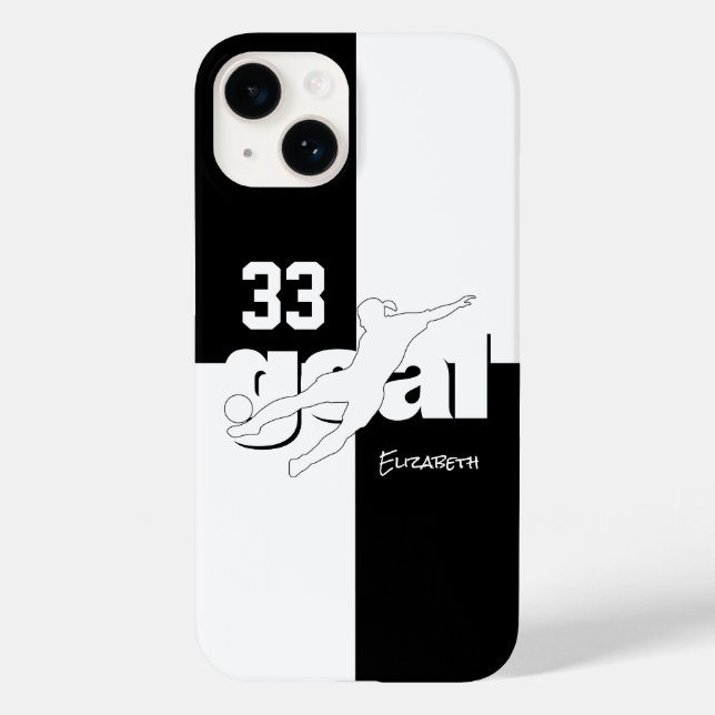 Funda De Case-Mate Para iPhone número jersey del chica de fútbol blanco negro (Reverso )