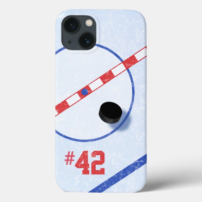 Funda De Case-Mate Para iPhone Número personalizado, jugador de centro del hockey (Reverso)