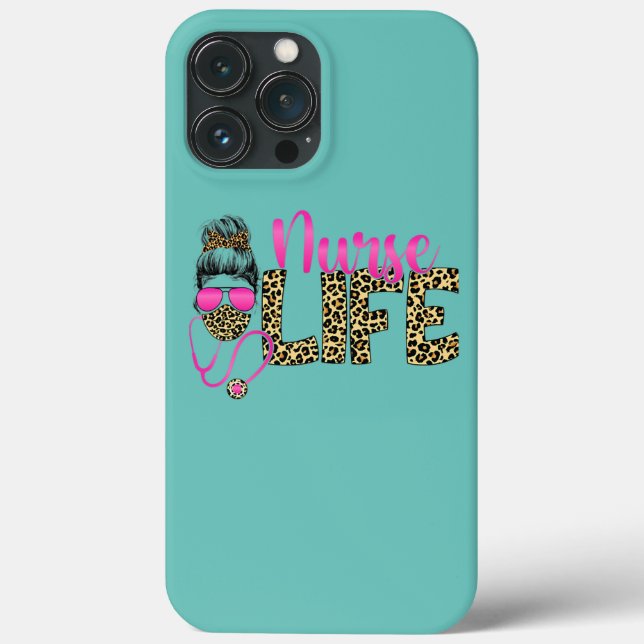 Funda De Case-Mate Para iPhone Nurse Life Messy Bun Hair Leopard Nurses Day (Reverso )