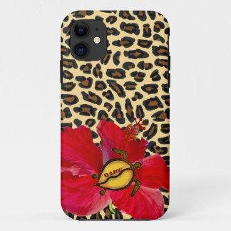 Funda Para iPhone 11 Oahu hawaiano Honu y estampado leopardo de oro