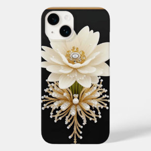 Funda Para iPhone 14 De Case-Mate Obra de arte de flor blanca con oro lujoso
