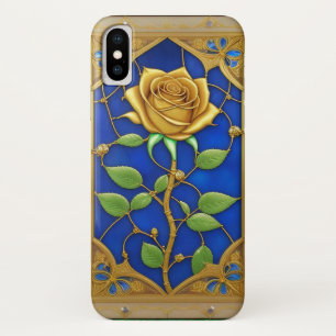 Funda Para iPhone X Obra de arte de rosa dorada ornamentada