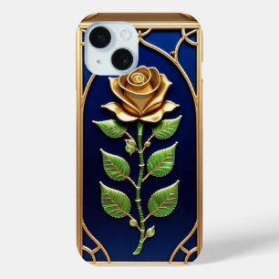 Funda Para iPhone 15 Obra de arte de rosa dorada ornamentada