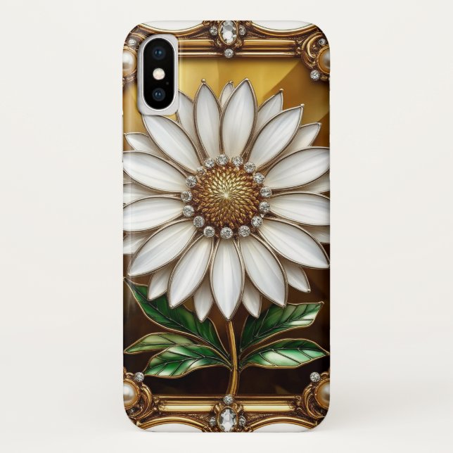 Funda De Case-Mate Para iPhone Obra elegante de flores de vidrio manchado (Reverso)