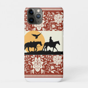Funda Para iPhone 11 Pro Ocaso del arte popular floral vaquero occidental r