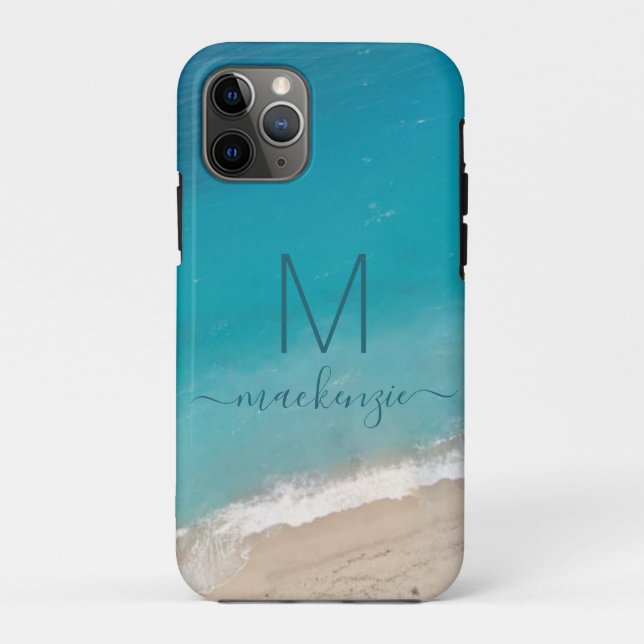 Funda De Case-Mate Para iPhone Ocean Beach con Monograma Azul Verde azulado perso (Reverso)