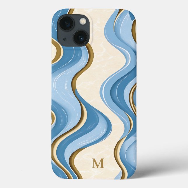 Funda De Case-Mate Para iPhone Oceanic Summer Waves Minimalistic With Initial  (Reverso)