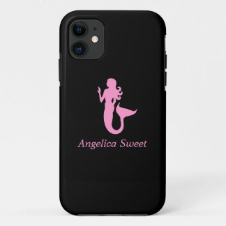 Funda Para iPhone 11 Océano Glow_Pink-on-Black Mermaid_personalized