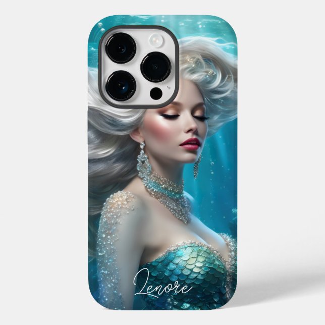 Funda De Case-Mate Para iPhone Océano turquesa de pelo plateado de sirena (Reverso )