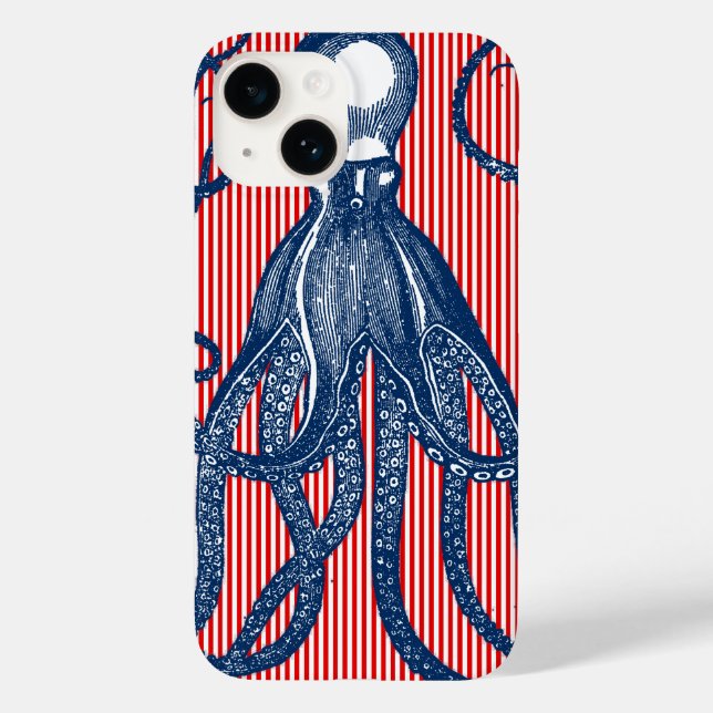 Funda De Case-Mate Para iPhone Octopus antiguo en franjas rojas blancas (Reverso )