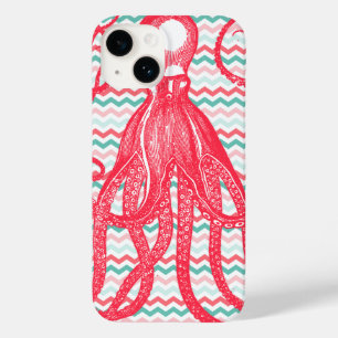 Funda Para iPhone 14 De Case-Mate Octopus antiguo en los Chevrons de Coral y Aqua
