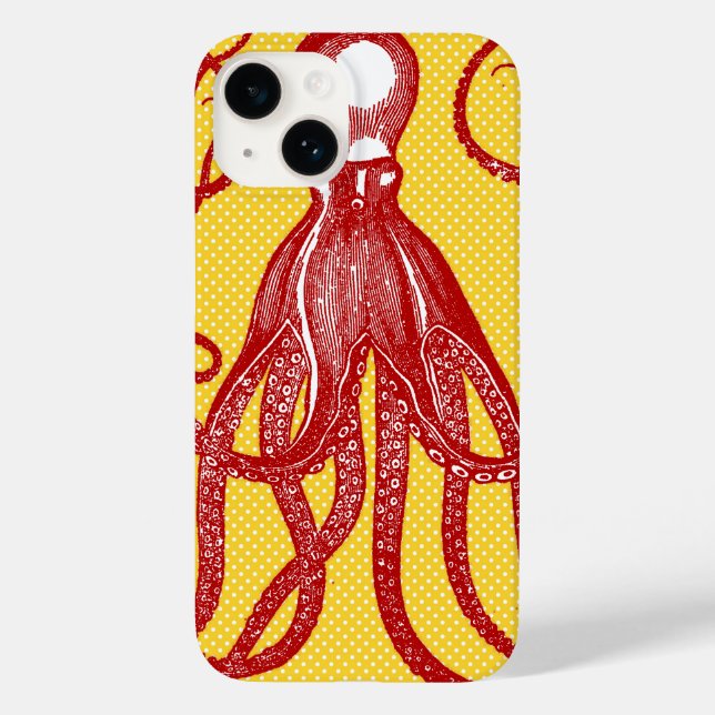 Funda De Case-Mate Para iPhone Octopus antiguo en micropunto amarillo (Reverso )