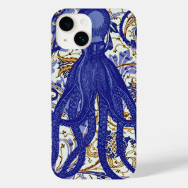 Funda Para iPhone 14 De Case-Mate Octopus antiguo sobre la floral de oro azul