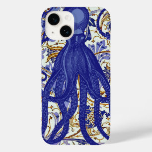 Funda Para iPhone 14 De Case-Mate Octopus antiguo sobre la floral de oro azul