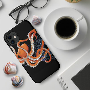 Funda Para iPhone 11 Octopus Naranja Mandala Blue