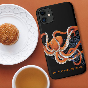 Funda Para iPhone 11 Octopus Naranja Mandala Blue