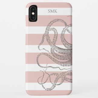 Funda Para iPhone XS Max Octopus vintage nautical Steampunk en franjas rosa