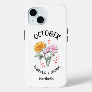 Funda Para iPhone 15 OCTUBRE Nacimiento Mes Flor Nombre personalizado c