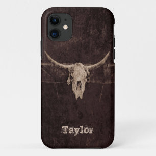 Funda Para iPhone 11 Oeste de Bull Skull Country Brown Beige Viejo Rúst