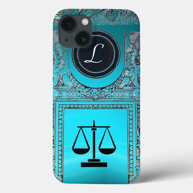 Funda De Case-Mate Para iPhone OFICINA JUSTICIA JURÍDICA, ATTORNEY Monograma azul (Reverso)