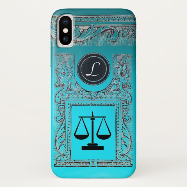 Funda De Case-Mate Para iPhone OFICINA JUSTICIA JURÍDICA, ATTORNEY Monograma azul (Reverso)