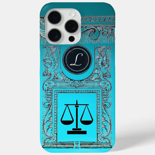 Funda De Case-Mate Para iPhone OFICINA JUSTICIA JURÍDICA, ATTORNEY Monograma azul (Reverso )