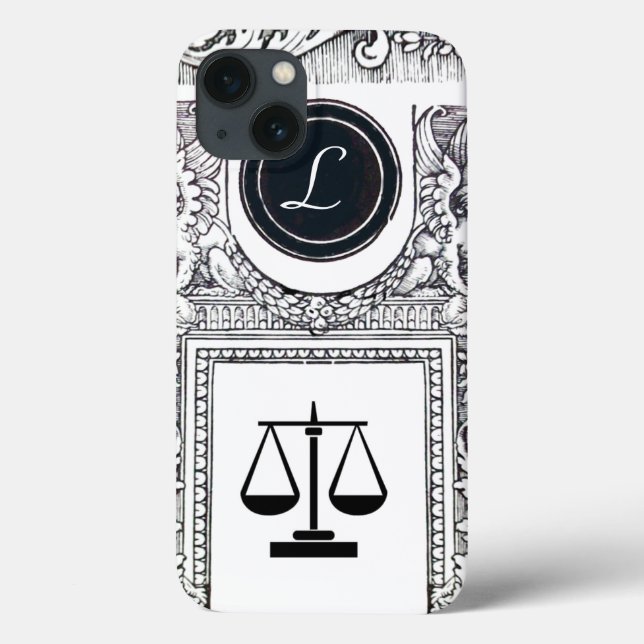 Funda De Case-Mate Para iPhone OFICINA JUSTICIA JURÍDICA, FISCAL Monograma Blanco (Reverso)