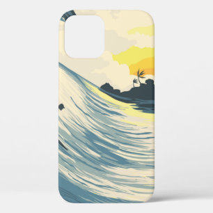 Funda Para iPhone 12 Ola de islas tropicales y surfista al atardecer