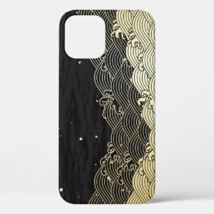 Funda Para iPhone 12 Ola dorada, textura tipo papel.
