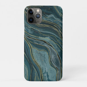 Funda Para iPhone 11 Pro Olas abstractas acuarela azul tranquilo dorado