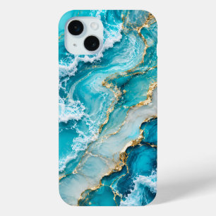 Funda Para iPhone 15 Mini Olas abstractas de la laguna turquesa