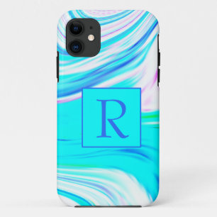 Funda Para iPhone 11 Olas abstractas Verde azuladas de color blanco ros