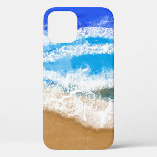 Funda Para iPhone 12 Olas azules de arte oceánico en una playa de arena