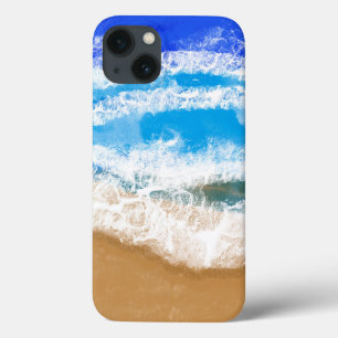 Funda Para iPhone 13 Olas azules de arte oceánico en una playa de arena