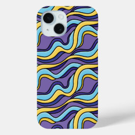 Funda Para iPhone 15 Olas coloridas Funky Patrón Retro Moderno