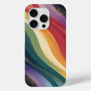 Funda Para iPhone 15 Pro Olas de arco iris retro con acentos dorados
