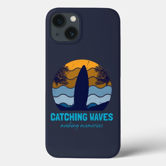 Funda De Case-Mate Para iPhone Olas de caza Arte Retro Surfboard Beach (Reverso)