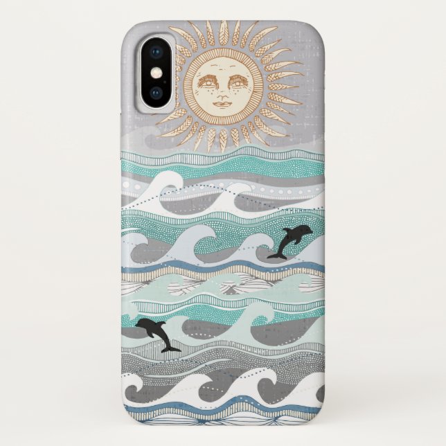 Funda De Case-Mate Para iPhone olas de delfines al atardecer (Reverso)