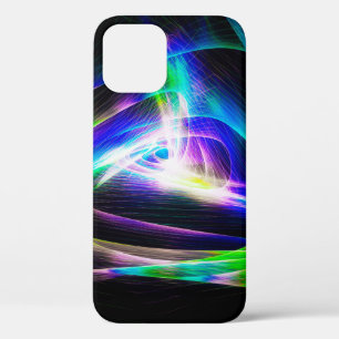 Funda Para iPhone 12 Olas de luz abstractas y resúmenes de fondo negro,