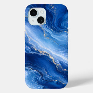Funda Para iPhone 15 Olas de Mármol Azul Lujo Abstracto