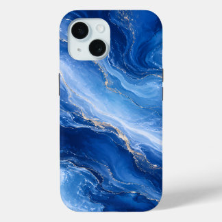 Funda Para iPhone 15 Olas de Mármol Azul Lujo Abstracto