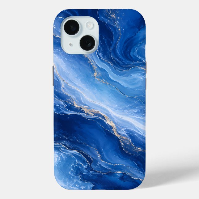 Funda De Case-Mate Para iPhone Olas de Mármol Azul Lujo Abstracto (Reverso )