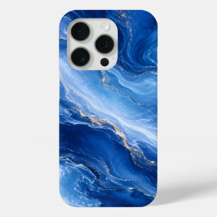 Funda Para iPhone 15 Pro Olas de Mármol Azul Lujo Abstracto